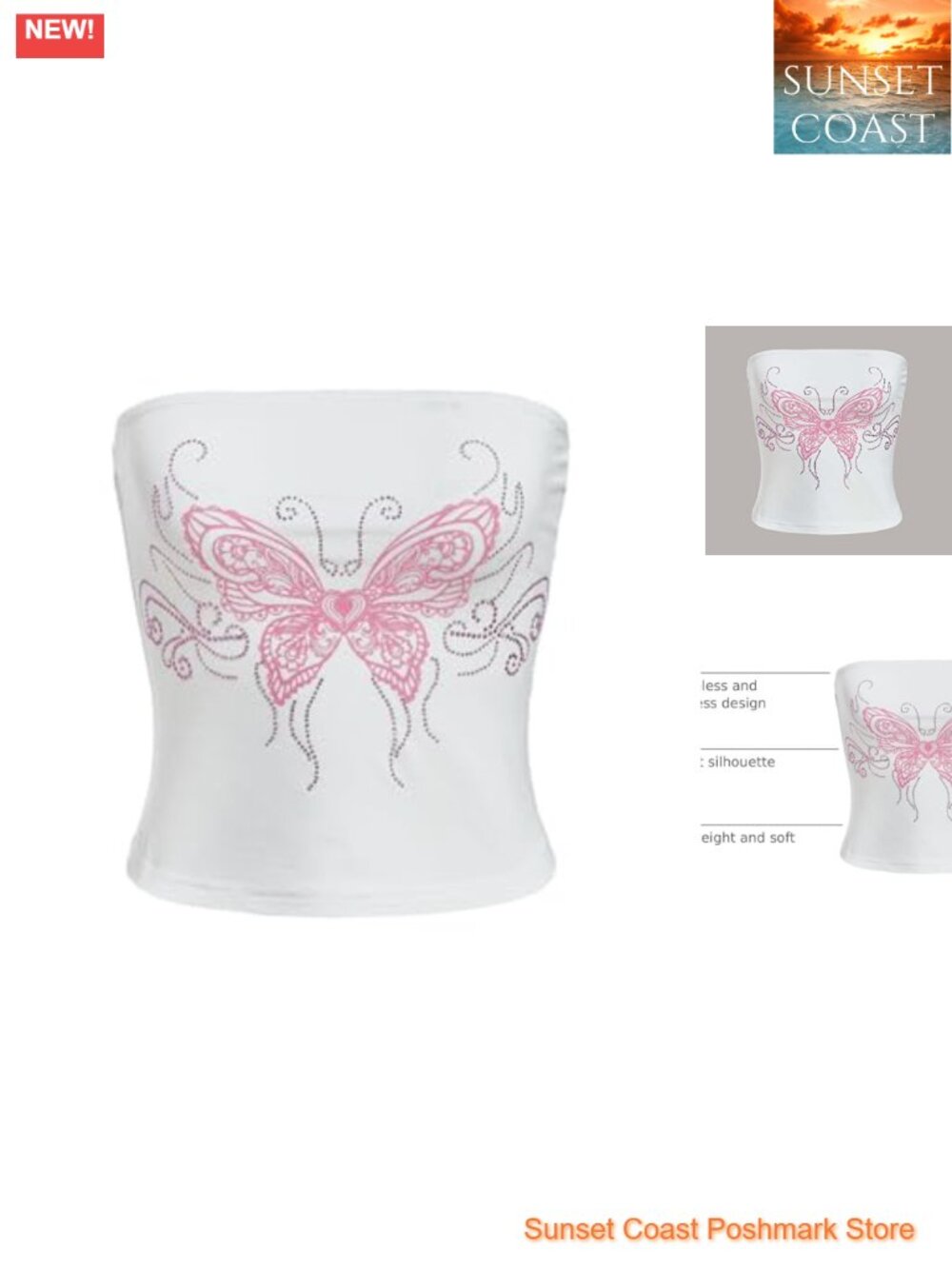 Butterfly Print Crop Tube Top Sleeveless Strapless Y2K Women's